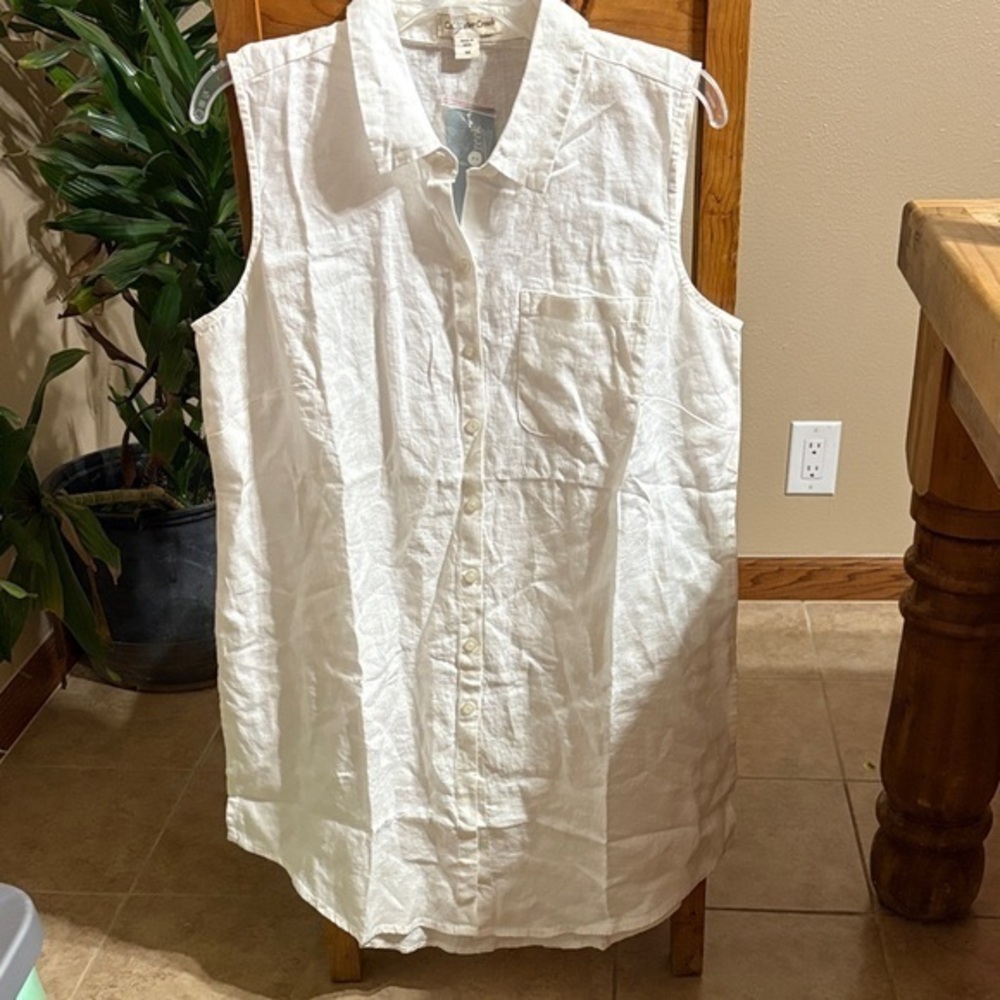 NWT 100% Linen Coldwater Creek Ivory Sleeveless mini dress